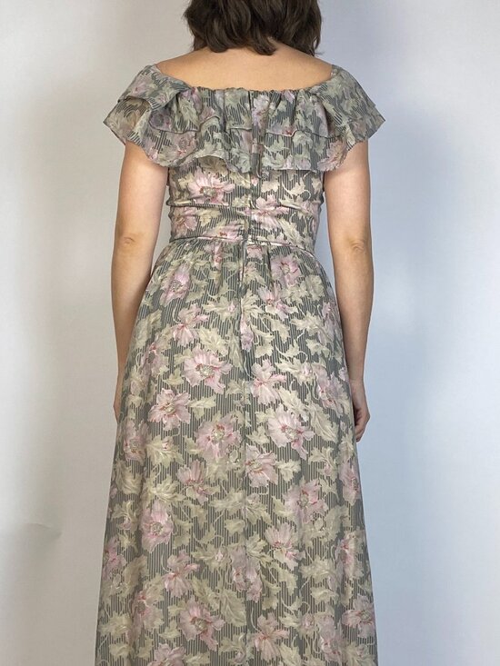 Vintage 1970s DREAMY Striped FLORAL Gown -- Small - Picture 9 of 10
